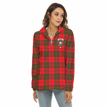 Heron Tartan Women's Borg Fleece Hoodie with Half Zip with Family Crest Female - Tartan Vibes Clothing
