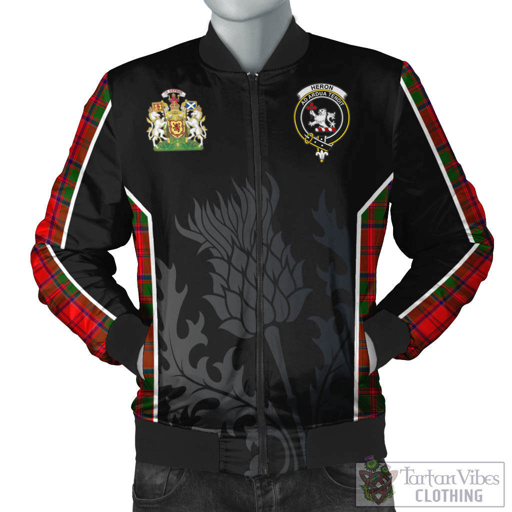 Tartan Vibes Clothing Heron Tartan Bomber Jacket with Family Crest and Scottish Thistle Vibes Sport Style