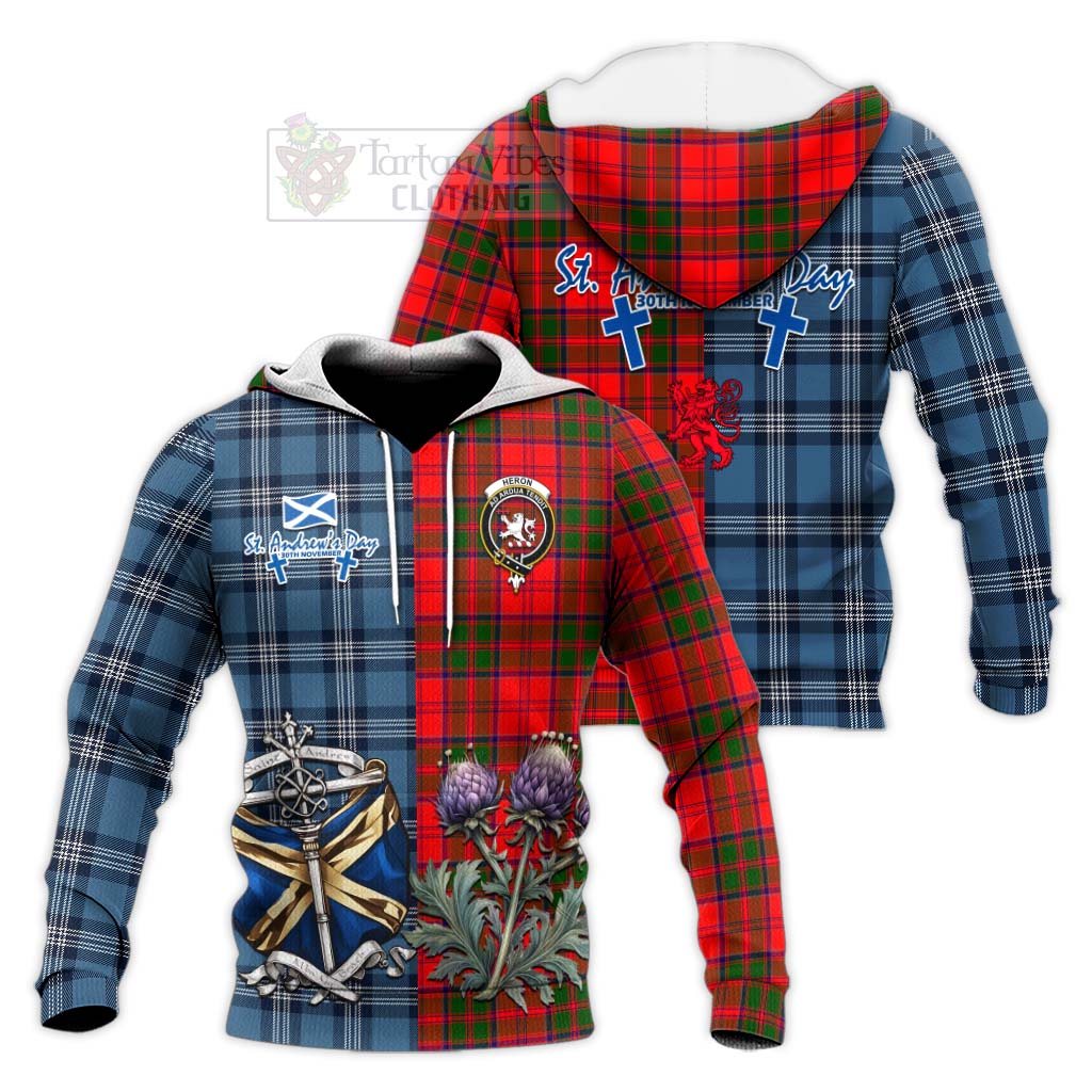Heron Tartan Knitted Hoodie Happy St. Andrew's Day Half Tartan Style Unisex Knitted Pullover Hoodie - Tartan Vibes Clothing