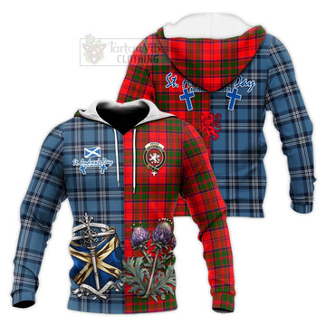 Heron Tartan Knitted Hoodie Happy St. Andrew's Day Half Tartan Style Unisex Knitted Pullover Hoodie - Tartan Vibes Clothing