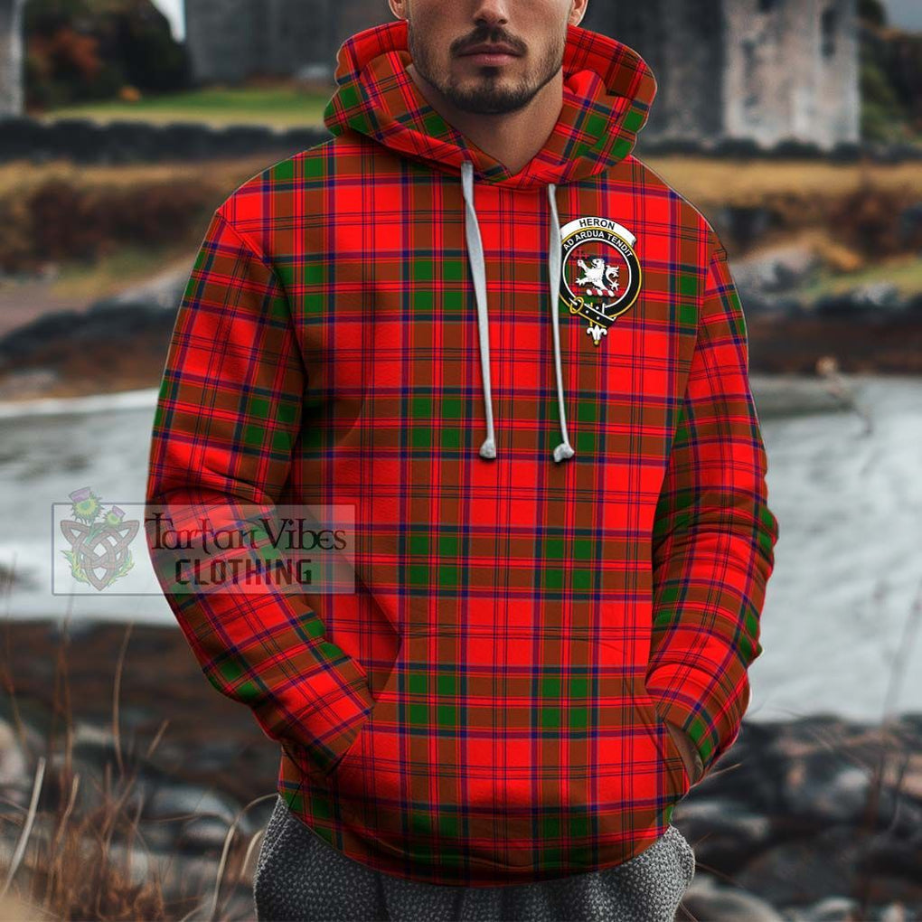 Heron Tartan Cotton Hoodie with Family Crest Zip Hoodie - Tartan Vibes Clothing