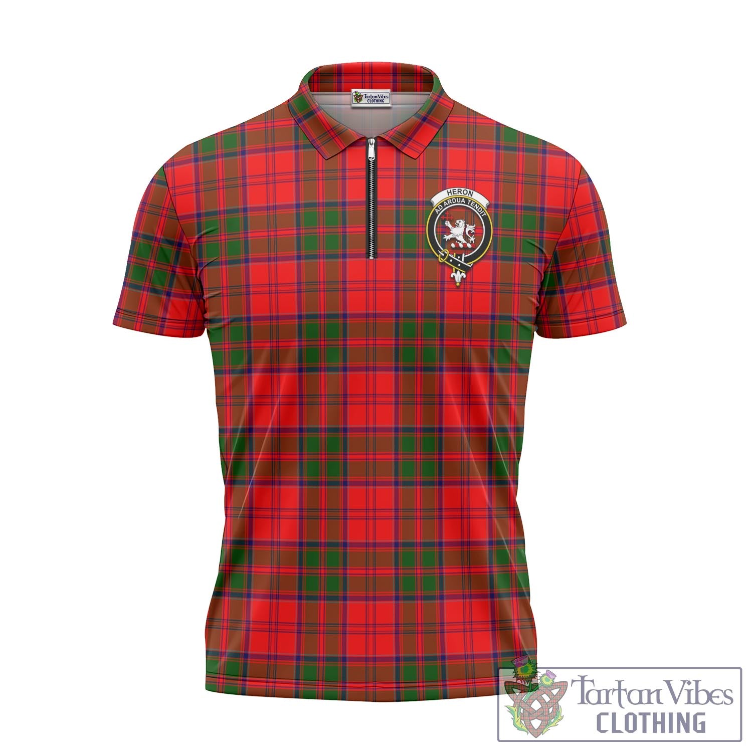 Heron Tartan Zipper Polo Shirt with Family Crest Unisex - Tartan Vibes Clothing