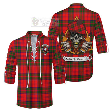 Heron Tartan Ghillie Kilt Shirt with Family Crest and Bearded Skull Holding Bottles of Whiskey Men - Tartan Vibes Clothing