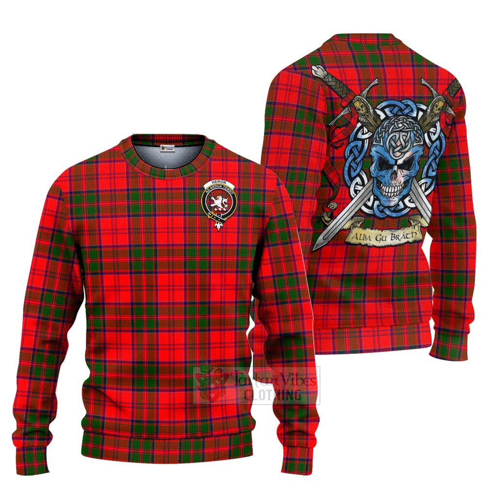 Heron Tartan Ugly Sweater with Family Crest Celtic Skull Style Unisex - Tartan Vibes Clothing