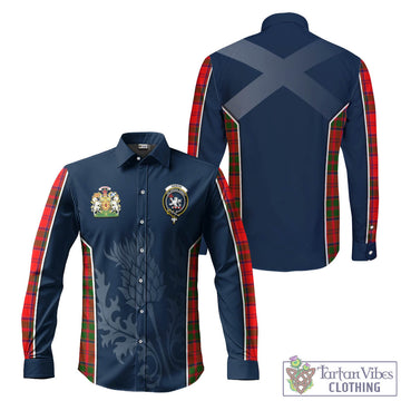 Heron Tartan Long Sleeve Button Up Shirt with Family Crest and Scottish Thistle Vibes Sport Style Men's Shirt - Tartan Vibes Clothing