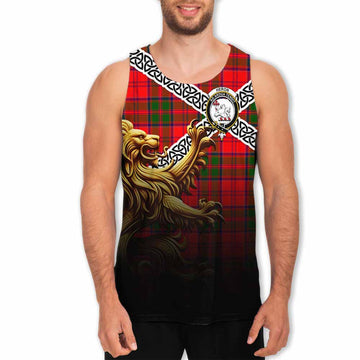 Heron Crest Tartan Men's Tank Top with Golden Lion Emblem Celtic Style Men - Tartan Vibes Clothing