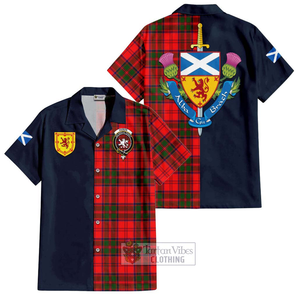 Heron Tartan Hawaiian Shirt Alba with Scottish Lion Royal Arm Half Style Kid - Tartan Vibes Clothing