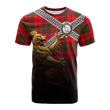Heron Crest Tartan Cotton T-shirt with Golden Lion Emblem Celtic Style Kid's Shirt - Tartan Vibes Clothing