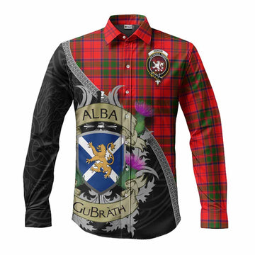 Heron Tartan Family Crest Long Sleeve Button Shirt Lion Rampant Royal Thistle Shield Celtic Inspired Men's Shirt S - Tartan Vibes Clothing
