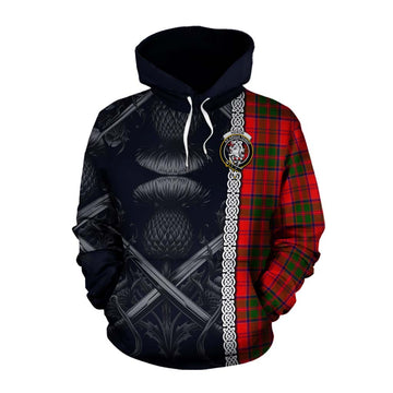 Heron Tartan Cotton Hoodie with Family Crest Cross Sword Thistle Celtic Vibes Pullover Hoodie XS - Tartan Vibes Clothing