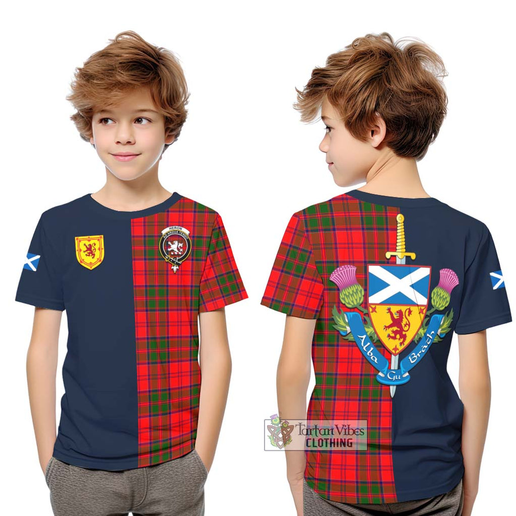 Heron Tartan Kid T-Shirt Alba with Scottish Lion Royal Arm Half Style Youth XL Size14 - Tartan Vibes Clothing