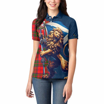 Heron Tartan Family Crest Women's Polo Shirt with Scottish Majestic Lion Women - Tartan Vibes Clothing