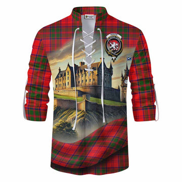 Heron Tartan Family Crest Ghillie Kilt Shirt with Scottish Ancient Castle Style Men - Tartan Vibes Clothing