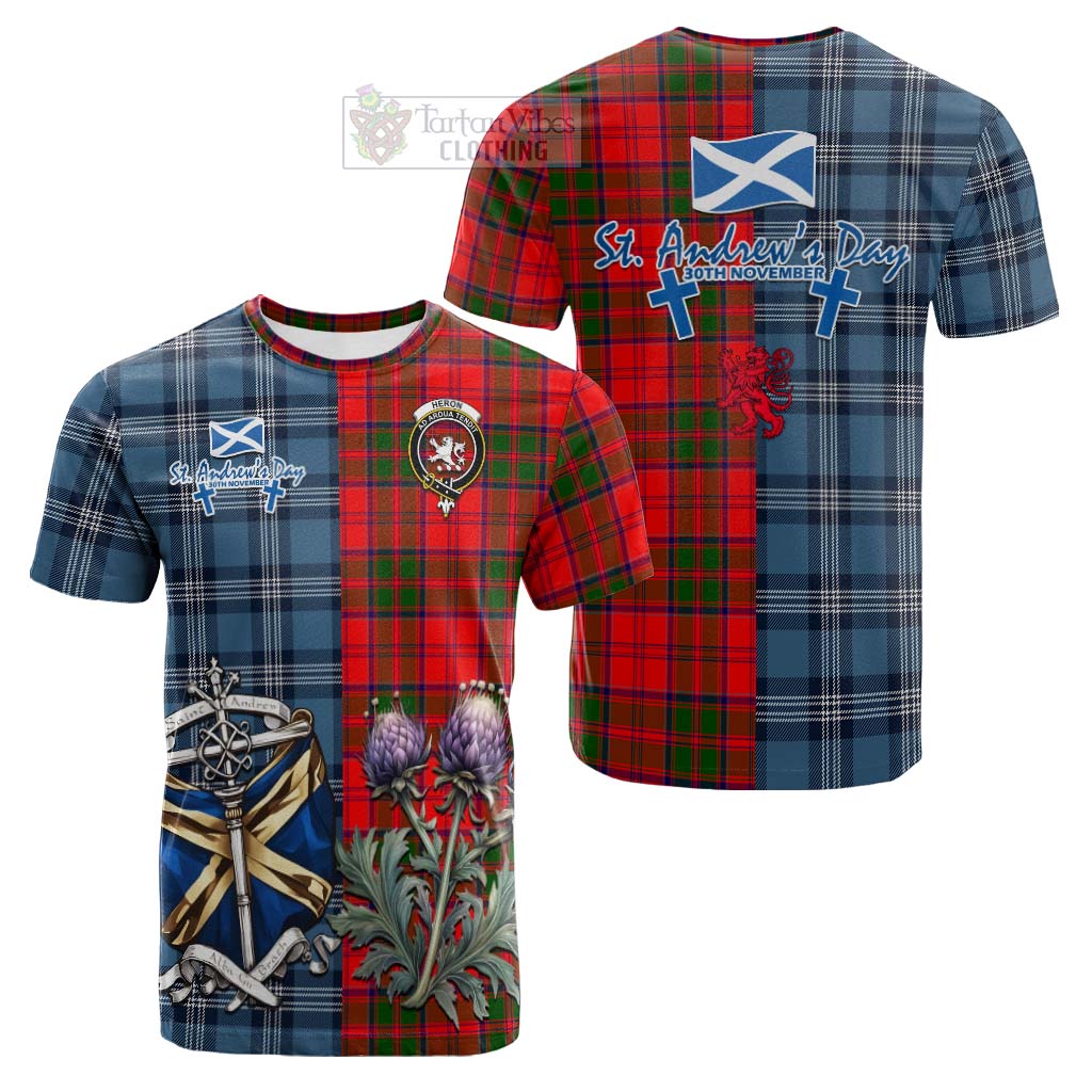 Heron Tartan Cotton T-shirt Happy St. Andrew's Day Half Tartan Style Kid's Shirt - Tartan Vibes Clothing