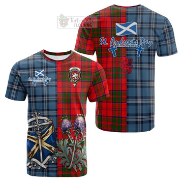 Heron Tartan Cotton T-shirt Happy St. Andrew's Day Half Tartan Style Kid's Shirt - Tartan Vibes Clothing
