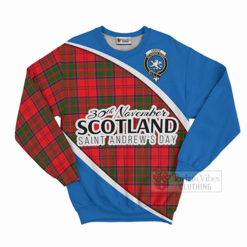 Heron Family Crest Tartan Sweatshirt Celebrate Saint Andrew's Day in Style Unisex - Tartan Vibes Clothing
