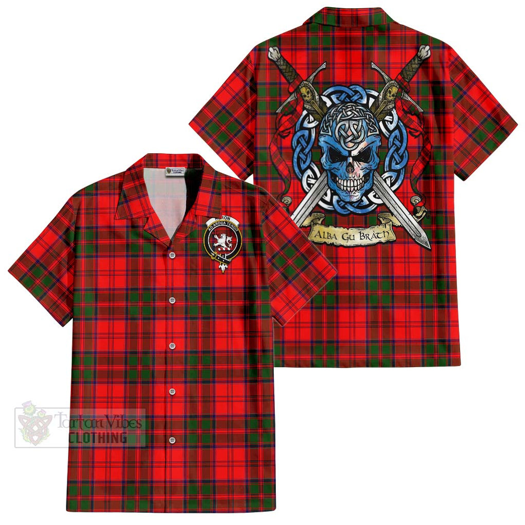 Heron Tartan Hawaiian Shirt with Family Crest Celtic Skull Style Kid - Tartan Vibes Clothing