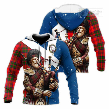 Heron Tartan Knitted Hoodie with Family Crest Scottish Bagpiper Vibes Unisex Knitted Pullover Hoodie - Tartan Vibes Clothing