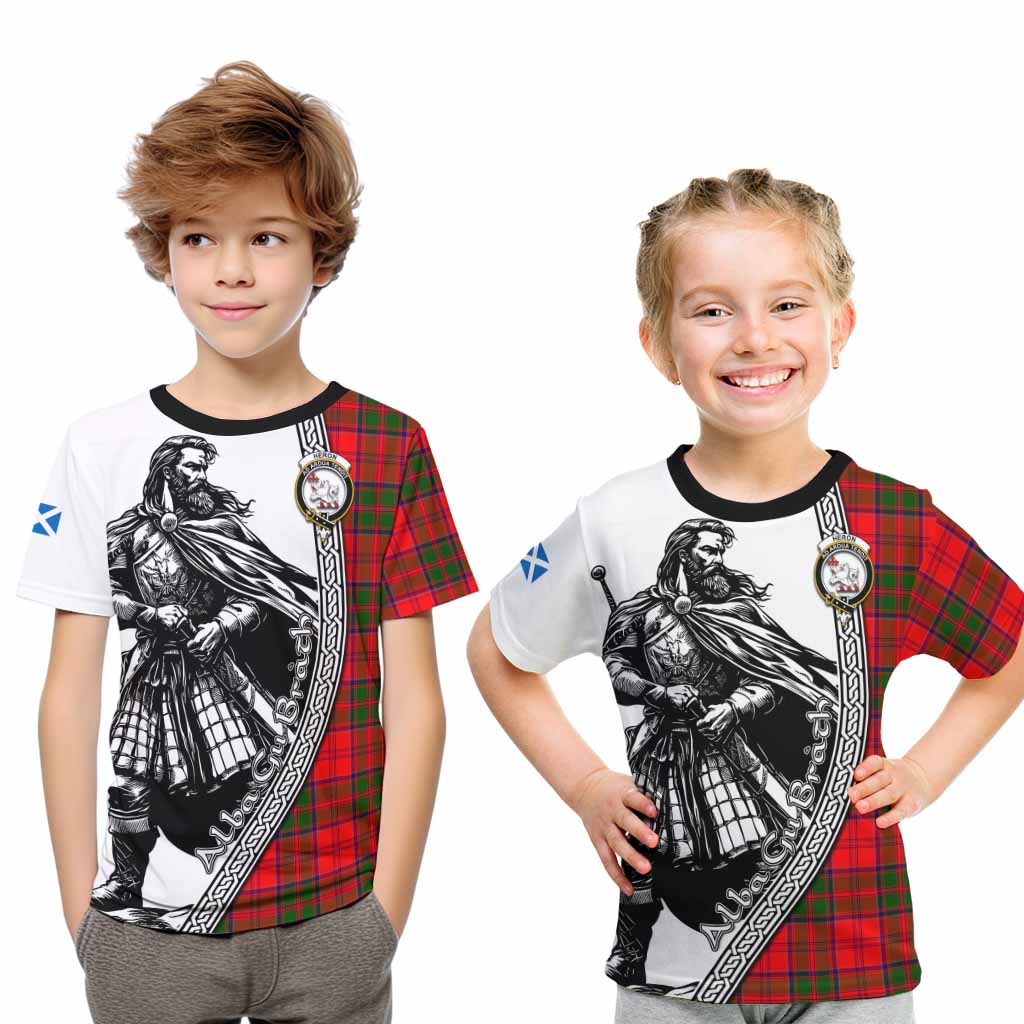 Heron Tartan Clan Crest Kid T-Shirt with Highlander Warrior Celtic Style Youth XL Size14 - Tartan Vibes Clothing