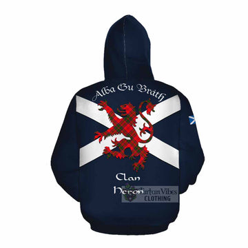 Heron Tartan Lion Rampant Cotton Hoodie Proudly Display Your Heritage with Alba Gu Brath and Clan Name Pullover Hoodie - Tartan Vibes Clothing