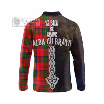 Heron Tartan Family Crest Long Sleeve Polo Shirt Alba Gu Brath Be Brave Lion Ancient Style - Tartan Vibes Clothing