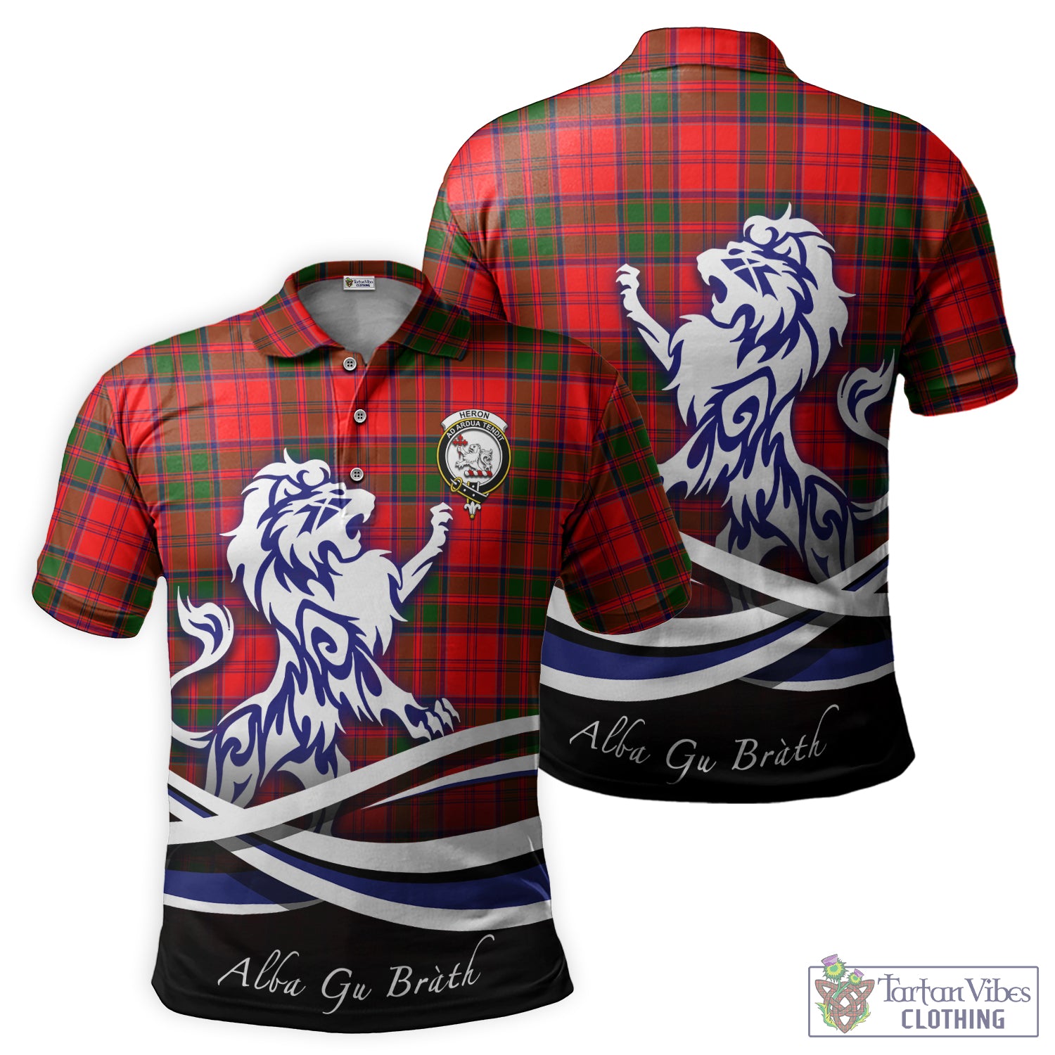 Heron Tartan Polo Shirt with Alba Gu Brath Regal Lion Emblem - Tartan Vibes Clothing