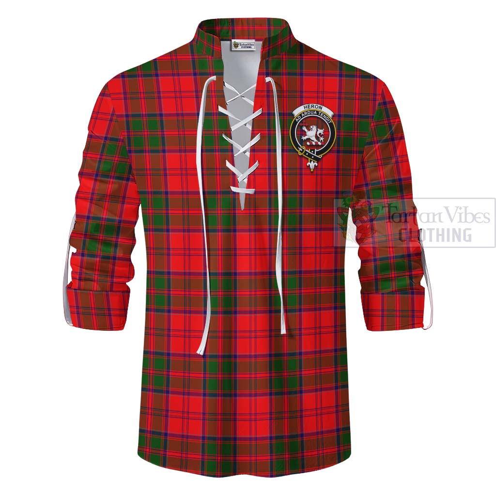 Heron Tartan Ghillie Kilt Shirt with Family Crest Celtic Skull Style - Tartan Vibes Clothing