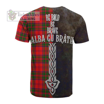 Heron Tartan Family Crest Cotton T-shirt Alba Gu Brath Be Brave Lion Ancient Style - Tartan Vibes Clothing