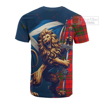 Heron Tartan Family Crest Cotton T-shirt with Scottish Majestic Lion - Tartan Vibes Clothing