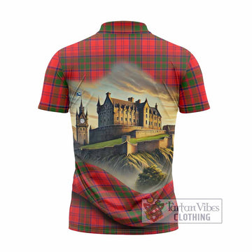Heron Tartan Family Crest Zipper Polo Shirt with Scottish Ancient Castle Style - Tartan Vibes Clothing