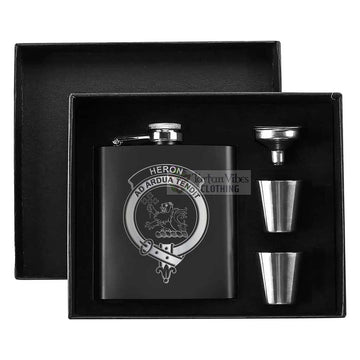 Heron Crest Hip Flask Set 7oz Black Stainless Steel with A Gift Box - 2D-tartanvibesclothing