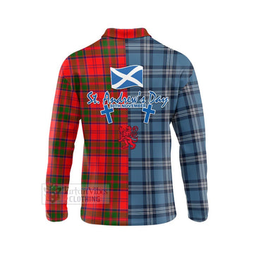 Heron Tartan Long Sleeve Polo Shirt Happy St. Andrew's Day Half Tartan Style - Tartan Vibes Clothing