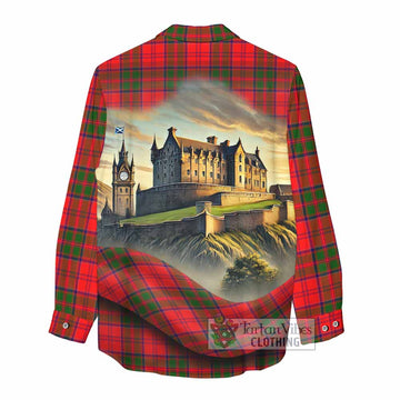 Heron Tartan Family Crest Women's Casual Shirt with Scottish Ancient Castle Style - Tartan Vibes Clothing