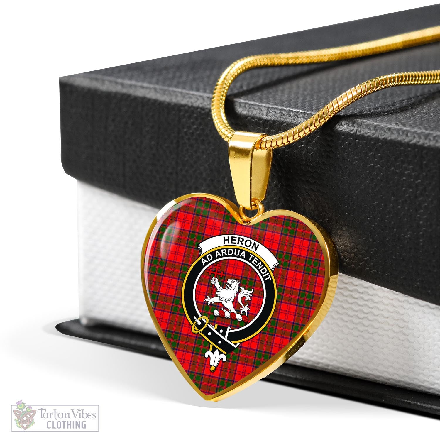 Heron Tartan Heart Necklace with Family Crest - Tartan Vibes Clothing