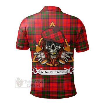 Heron Tartan Polo Shirt with Family Crest and Bearded Skull Holding Bottles of Whiskey - Tartan Vibes Clothing