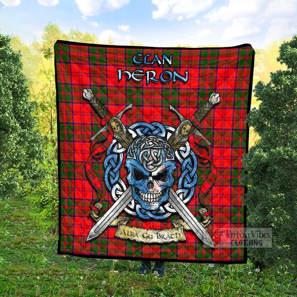 Heron Tartan Quilt with Celtic Skull Alba Gu Brath Style - Tartan Vibes Clothing