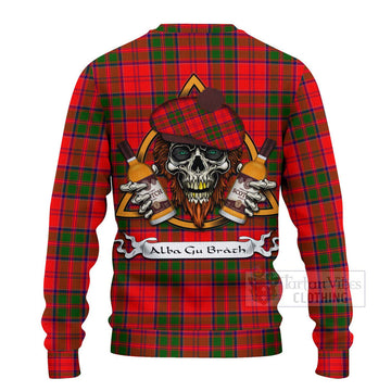 Heron Tartan Ugly Sweater with Family Crest and Bearded Skull Holding Bottles of Whiskey - Tartan Vibes Clothing