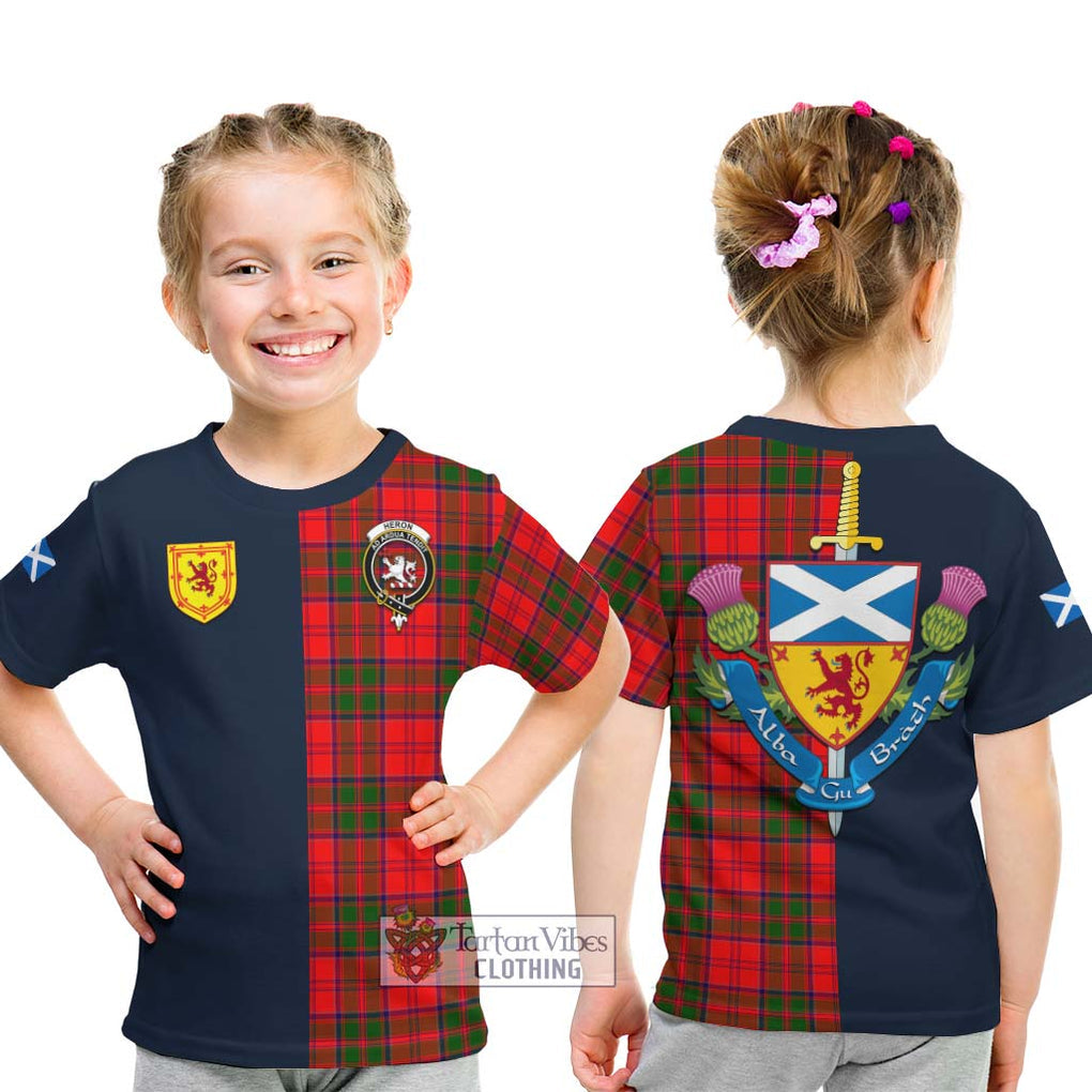 Heron Tartan Kid T-Shirt Alba with Scottish Lion Royal Arm Half Style - Tartan Vibes Clothing