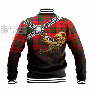 Tartan Vibes Clothing Heron Crest Tartan Baseball Jacket with Golden Lion Emblem Celtic Style