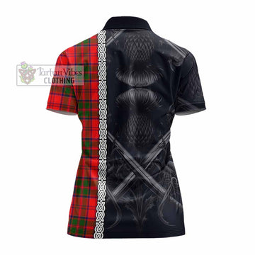 Heron Tartan Women's Polo Shirt with Family Crest Cross Sword Thistle Celtic Vibes - Tartan Vibes Clothing