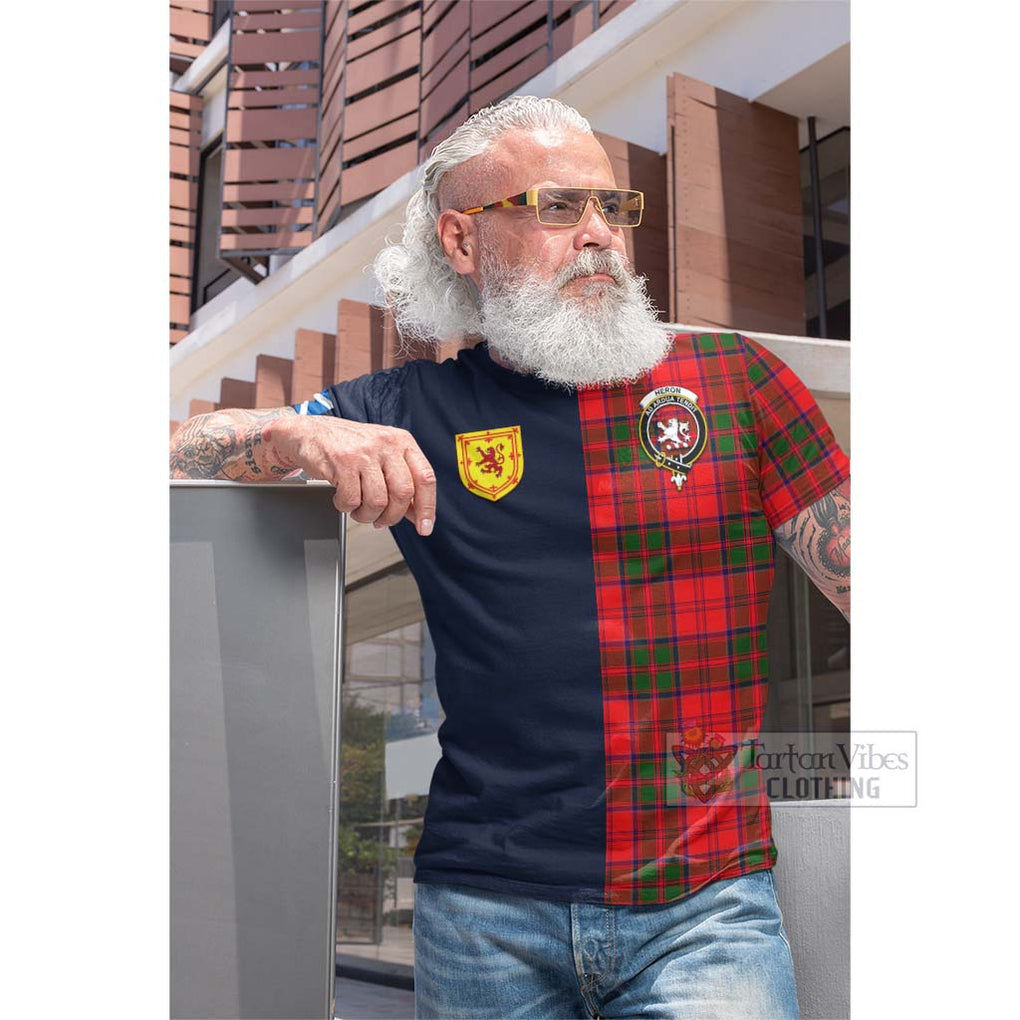Heron Tartan Cotton T-shirt Alba with Scottish Lion Royal Arm Half Style Men's Shirt - Tartan Vibes Clothing