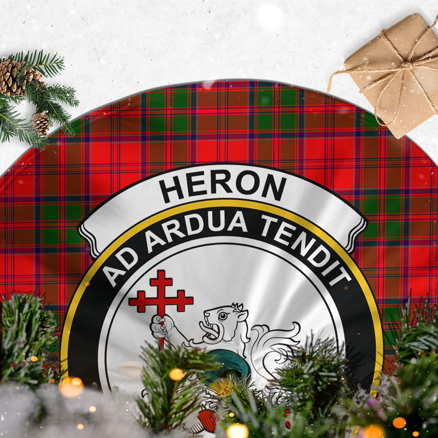 Heron Tartan Christmas Tree Skirt with Family Crest - Tartan Vibes Clothing