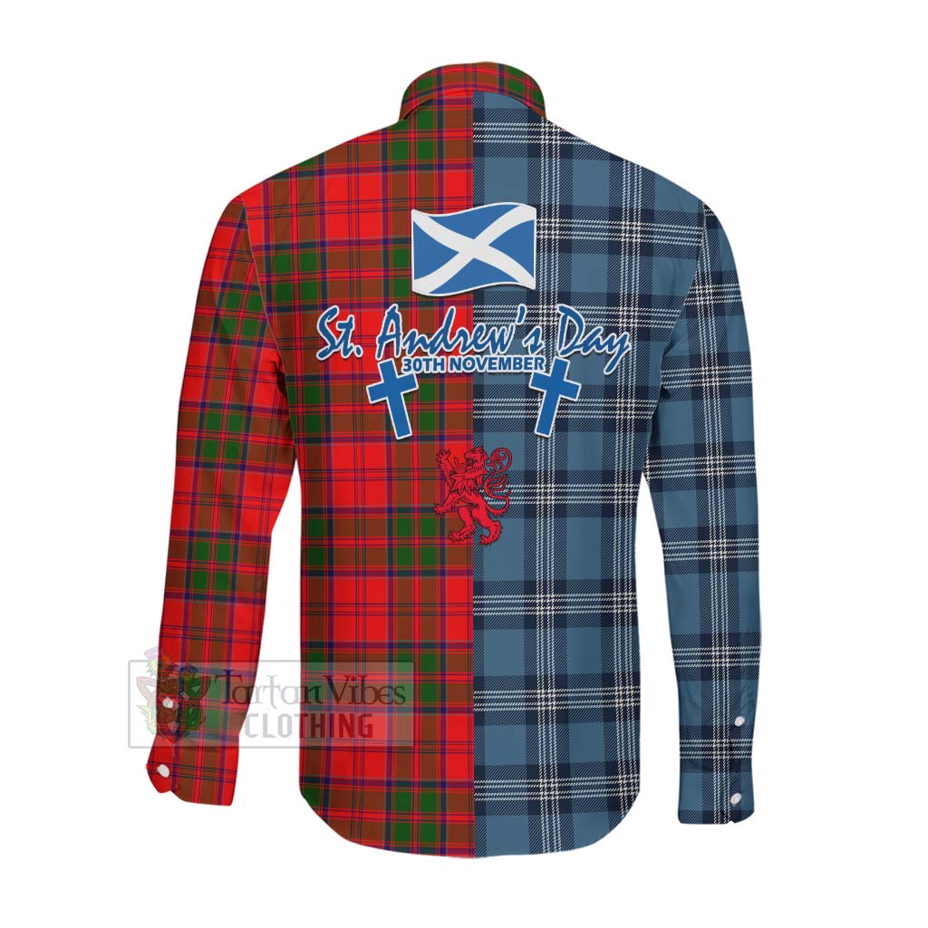 Heron Tartan Long Sleeve Button Shirt Happy St. Andrew's Day Half Tartan Style Men's Shirt - Tartan Vibes Clothing