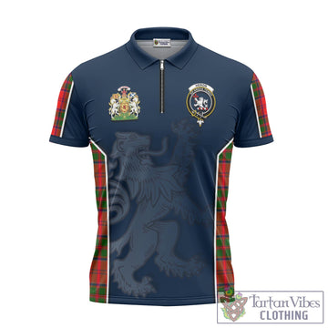 Heron Tartan Zipper Polo Shirt with Family Crest and Lion Rampant Vibes Sport Style