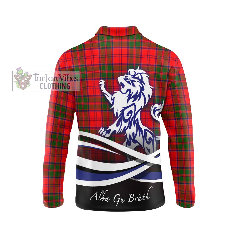Heron Tartan Long Sleeve Polo Shirt with Alba Gu Brath Regal Lion Emblem - Tartan Vibes Clothing