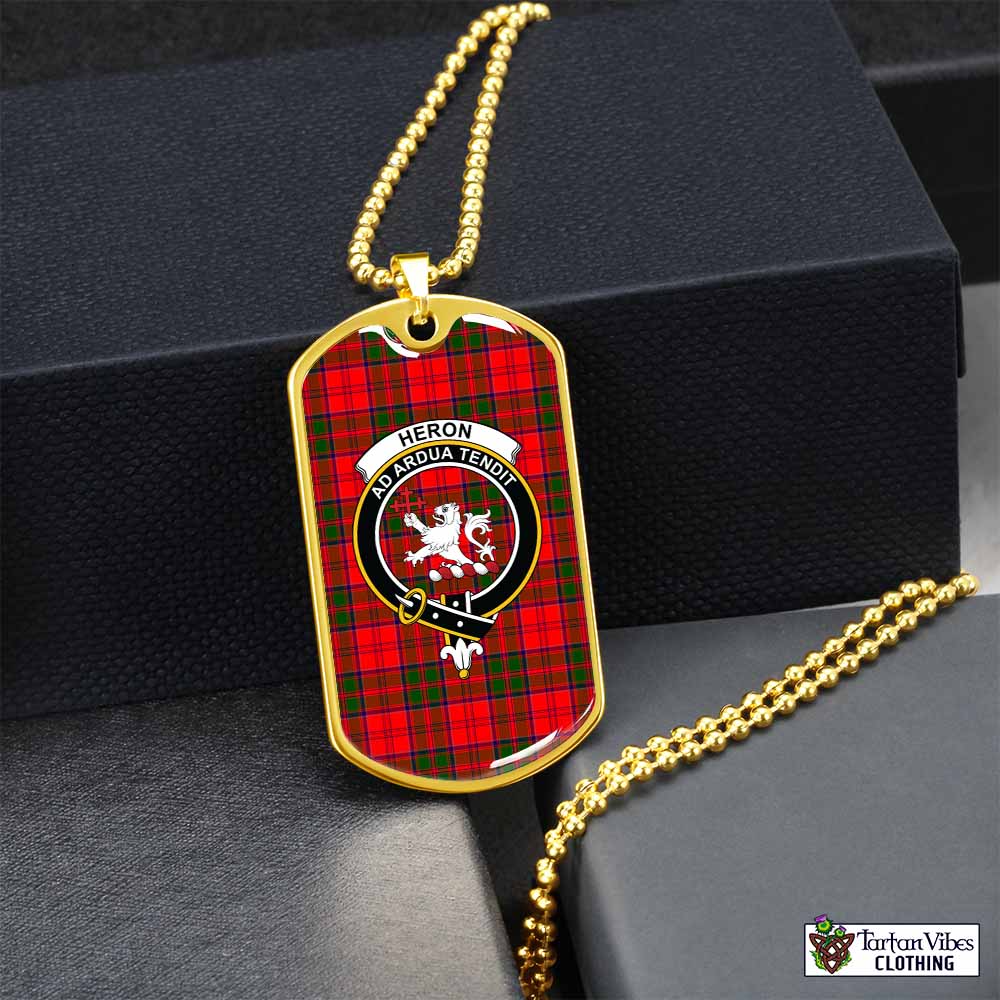 Heron Tartan Dog Tag Necklace with Family Crest Gold No - Tartan Vibes Clothing