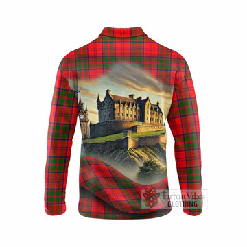 Heron Tartan Family Crest Long Sleeve Polo Shirt with Scottish Ancient Castle Style - Tartan Vibes Clothing