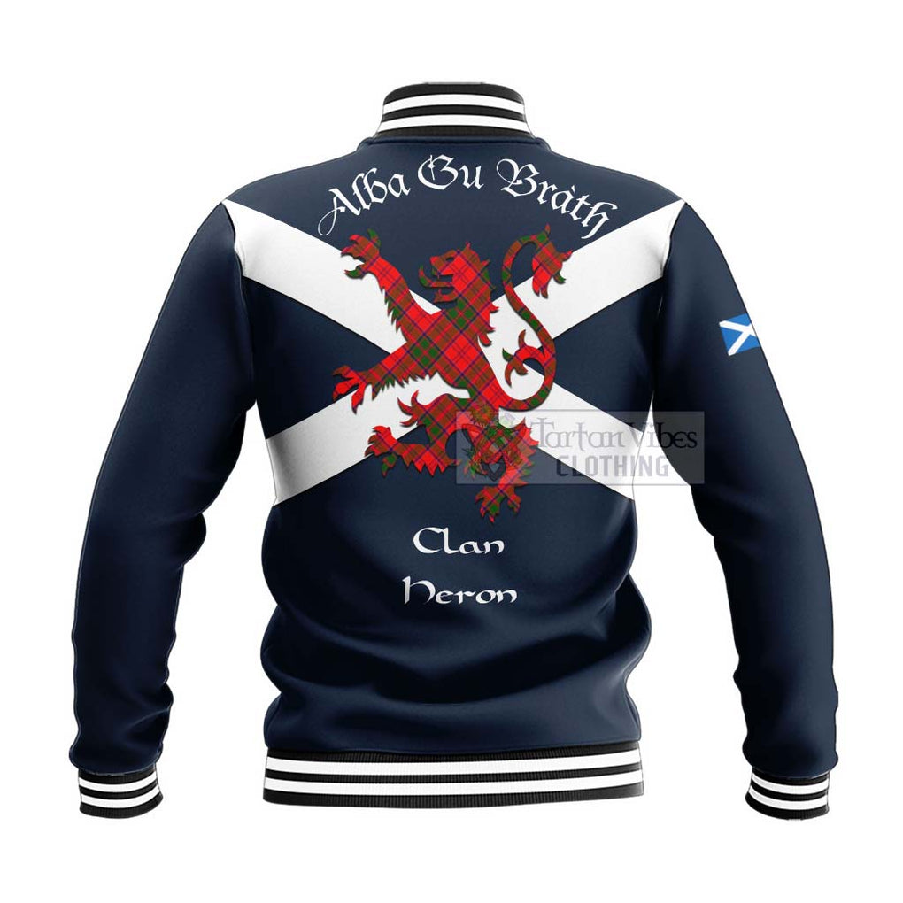 Heron Tartan Lion Rampant Baseball Jacket Proudly Display Your Heritage with Alba Gu Brath and Clan Name - Tartan Vibes Clothing