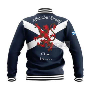 Heron Tartan Lion Rampant Baseball Jacket Proudly Display Your Heritage with Alba Gu Brath and Clan Name - Tartan Vibes Clothing