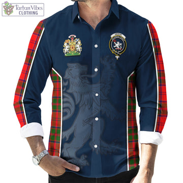 Heron Tartan Long Sleeve Button Up Shirt with Family Crest and Lion Rampant Vibes Sport Style - Tartan Vibes Clothing